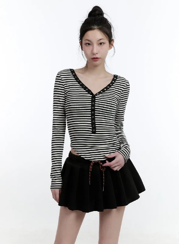 Striped Slim-Fit Buttoned Top CJ522