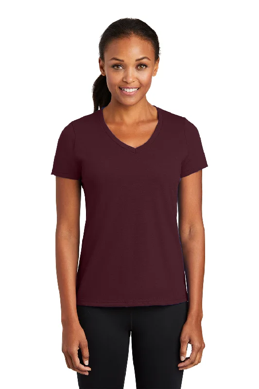 Port & Company Womens Dry Zone Performance Moisture Wicking Short Sleeve V-Neck T-Shirt - Athletic Maroon