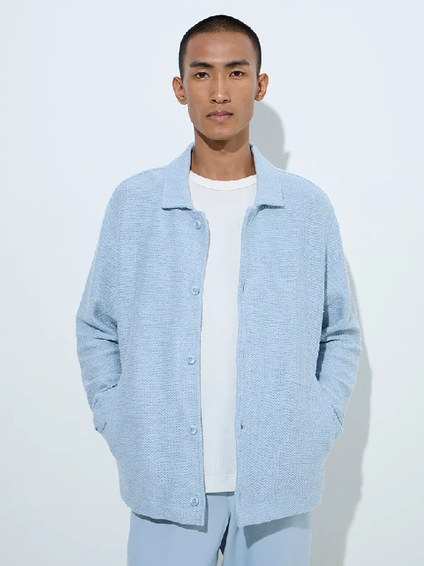 ETA Light Blue Knit-Textured Relaxed-Fit Cotton Jacket