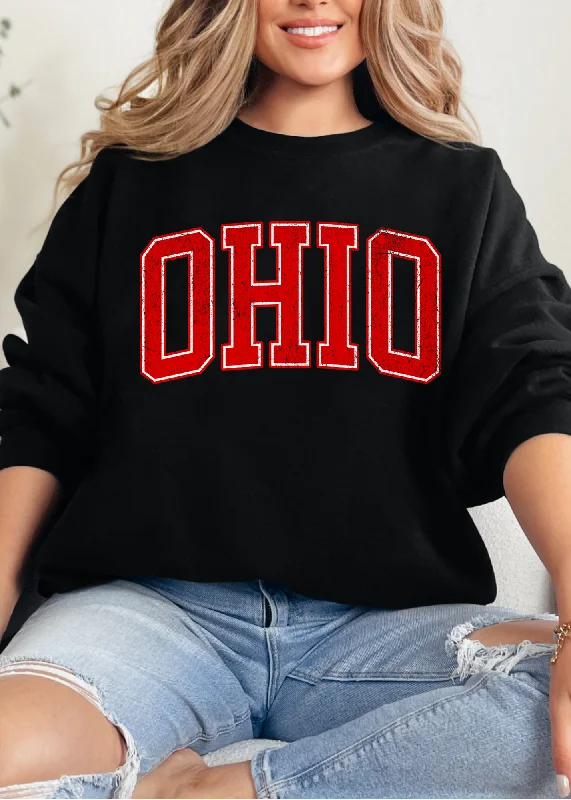 MADE TO ORDER - DISTRESSED OHIO VARISITY LETTER RED GRAPHIC PULLOVER