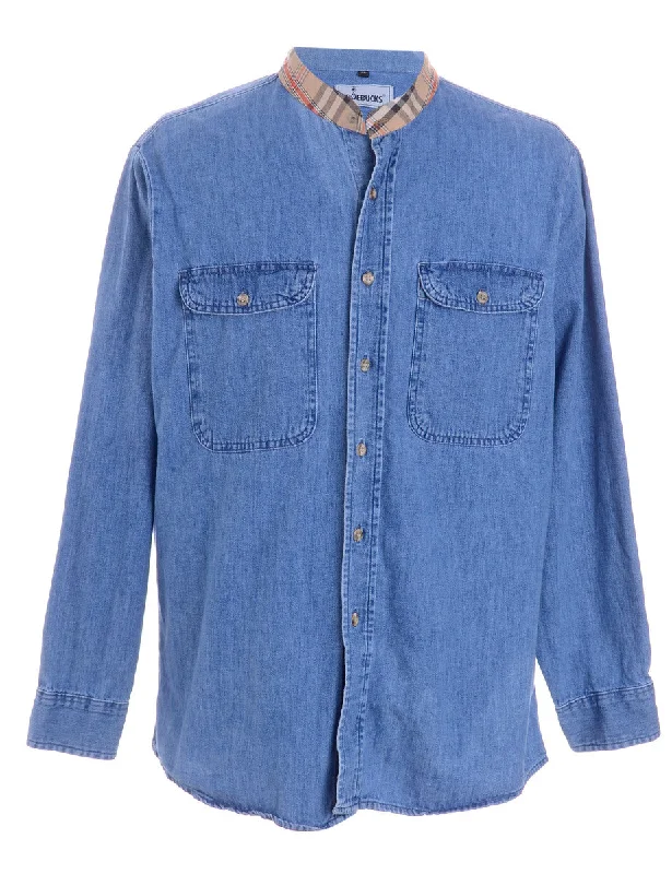 Label Grandad Collar Denim Shirt