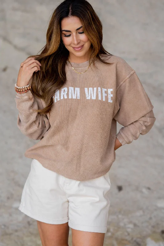 Farm Wife Ribbed Graphic Crewneck