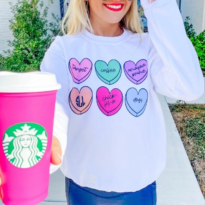 Monogrammed 'Basic Girl Candy Hearts' Crewneck Sweatshirt