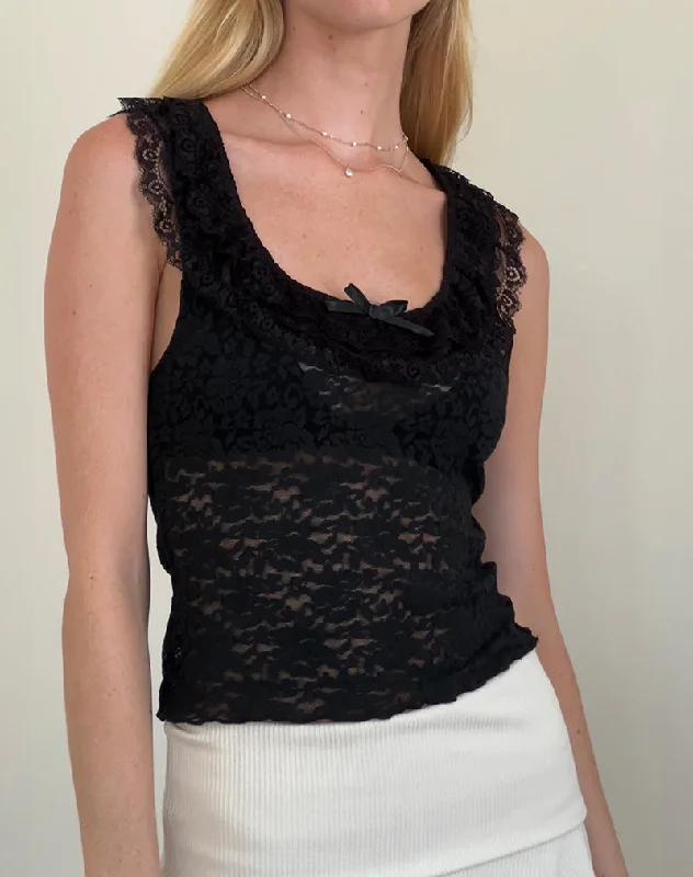 Quora Top in Black Rose Lace