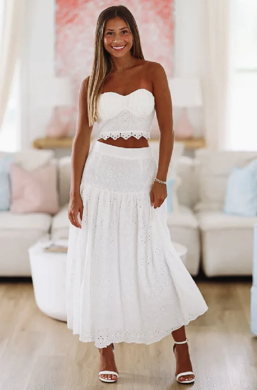 Devoted to You Crop Top and Midi Skirt Set - White