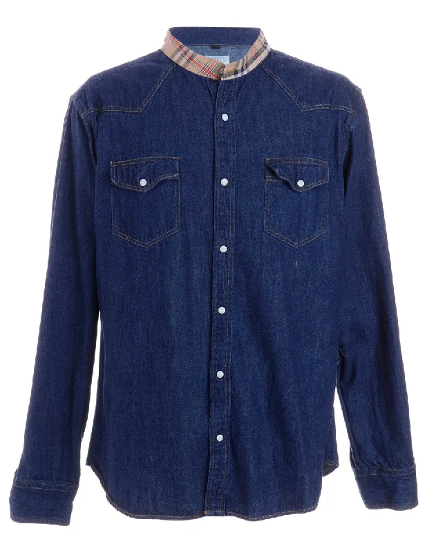 Label Grandad Collar Denim Shirt