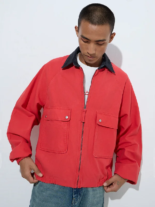 Nuon Red Relaxed-Fit Cotton Jacket