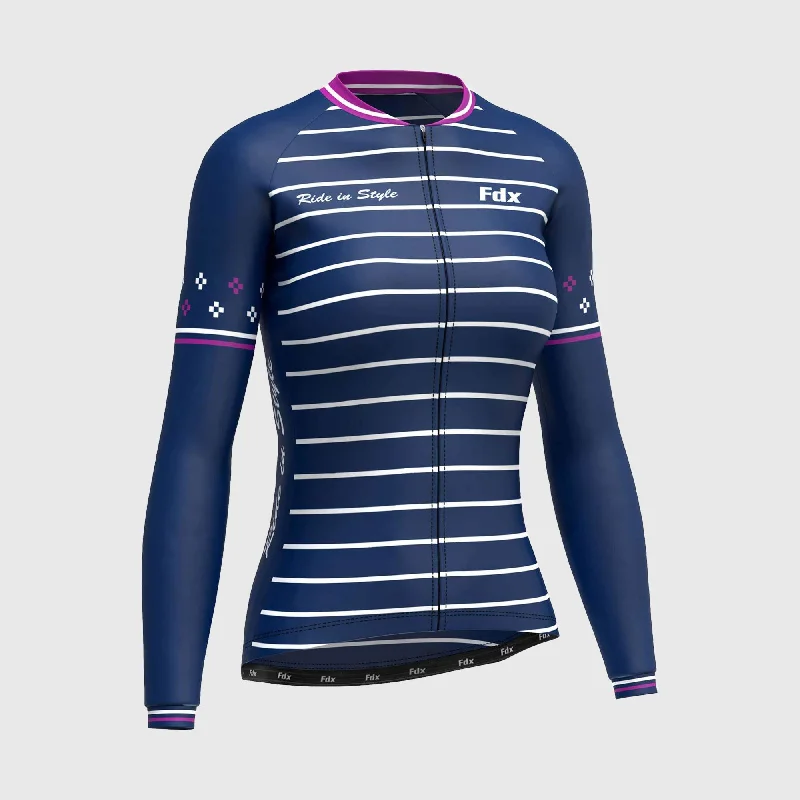 Fdx Ripple Women's & Girl's Navy Blue Thermal Roubaix Long Sleeve Cycling Jersey