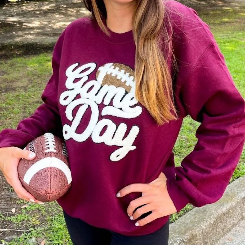 Football 'Gameday' Letter Patch Crewneck Sweatshirt